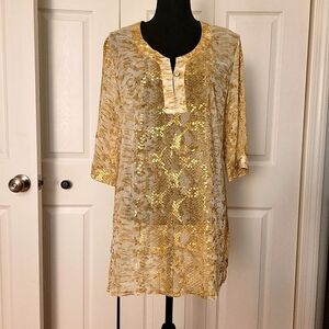 Womens Solitare Swim snakeskin & gold luxury Beach cover up Sz L